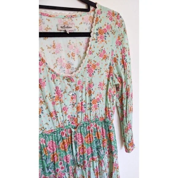 Arnhem Harmony Gypsy Mini Dress Sz6 Boho Floral Mint - Picture 4 of 10